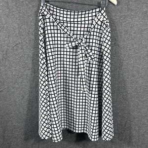 Vintage White & Black Pull On Skirt Tie Front Office Career Academia Stretch L